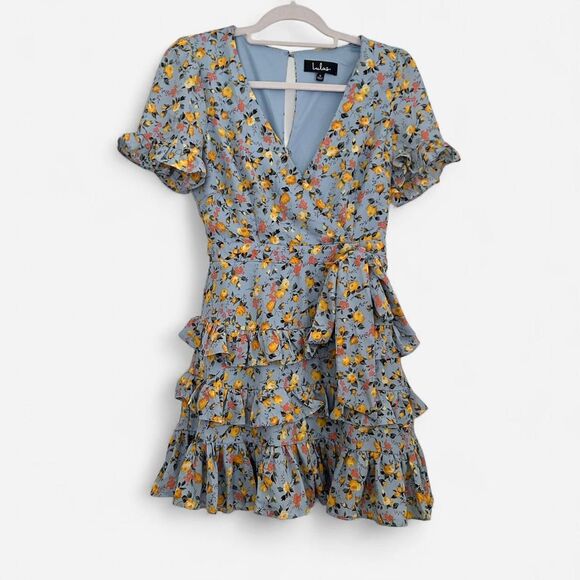 Lulus Feeling Butterflies Light Blue Floral Tiered Ruffle Mini Dress Cottage Sm - Picture 4 of 8